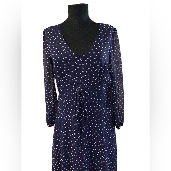 Lulus | Elicia Blue Polka Dot Long Sleeve Dress Size M Midi Length Lined - Picture 13 of 14
